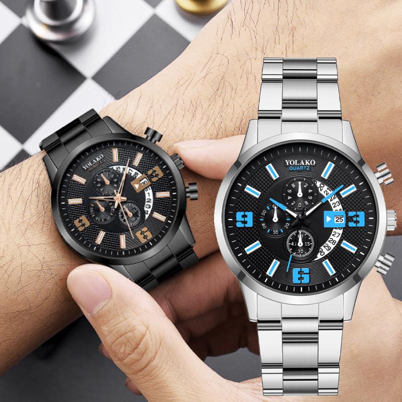

Wristwatches Luxury Men's Watches Stainless Steel Band Fashion Waterproof Calendar Date Quartz Watch For Man Male Clock Reloj Hombre, Silver