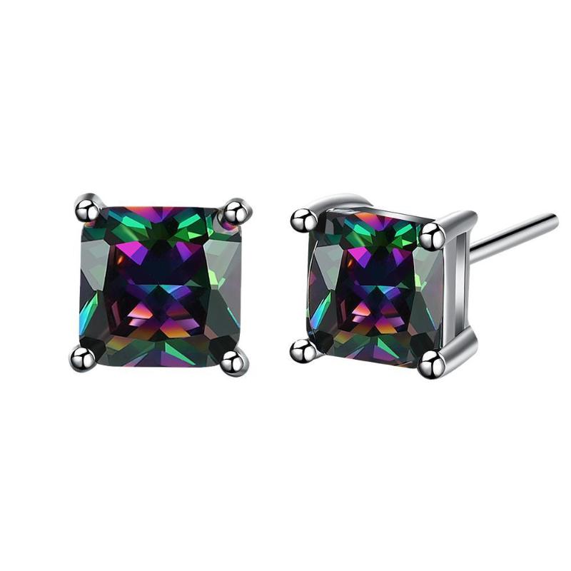 

Stud Colorful Black Zircon Earrings Creative Korean Square For Women Earing Jewelry Kolczyki Pendientes CF11, Golden;silver