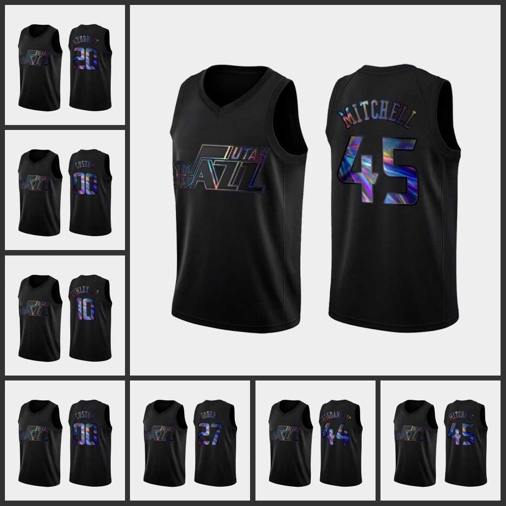 

Utah' Jazz' Men Donovan Mitchell Bojan Bogdanovic Mike Conley Jr. Udoka Azubuike Rudy Gobert Custom Black Iridescent Holographic Limited Jersey