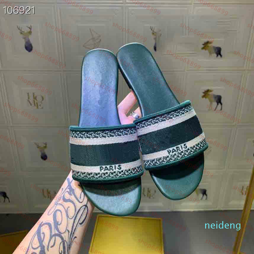 

2021 Paris Beach Slide Scuffs Womens Slippers Summer Sandals Ladies Flip Flops Sexy Multicolors Embroidered Floral Shoes with shoe box, Price difference