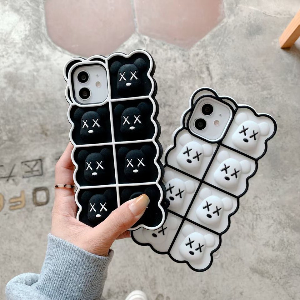 

Pop Fidget Case Cartoon Bear 3D Decompression Phone Cases For Iphone 8 7 Plus 12 Mini Pro 11 XR XS MAX Soft Silicone Rubber Back Gel Skin Cellphone Cover, Grey