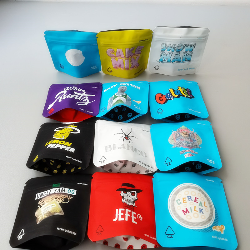 

75mm*75mm Packing bag California SF 1G 0.035oz Empty Packaging Bags Gary Payton Cereal Milk Lemon Pepper Cake Mix Touch soft BAGG For Dry Herb Flower package