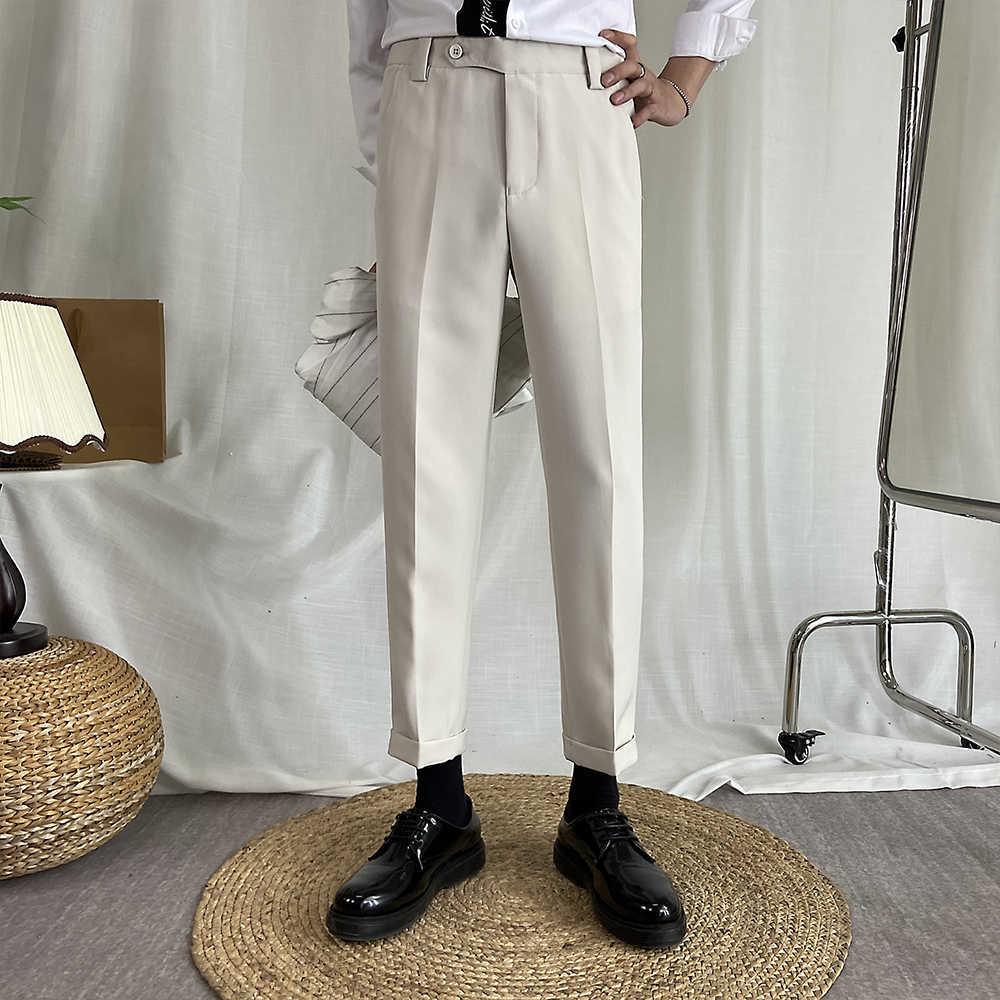 

High Quality Men Dress Pants Fashion Business Office Social Suit Pants Summer Streetwear Casual Wedding Trousers Costume Homme 210527, Black