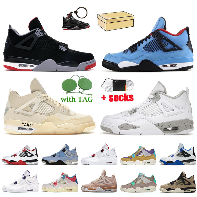 

2021 With Box 4s Mens Basketball Shoes Air Jordan Retro 4 Jumpman Women Bred Travis Scott Cactus Jack Sail White Off Oreo Shimmer Taupe Haze Fire Red Trainers Sneakers, A16 guava ice 36-47