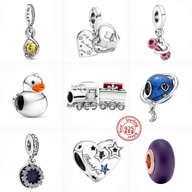 

Other 925 Sterling Silver Thankful Heart Stars Cat Dumbbell Train Charm Beads Fit Original Bracelet DIY Pendant Female Jewelry