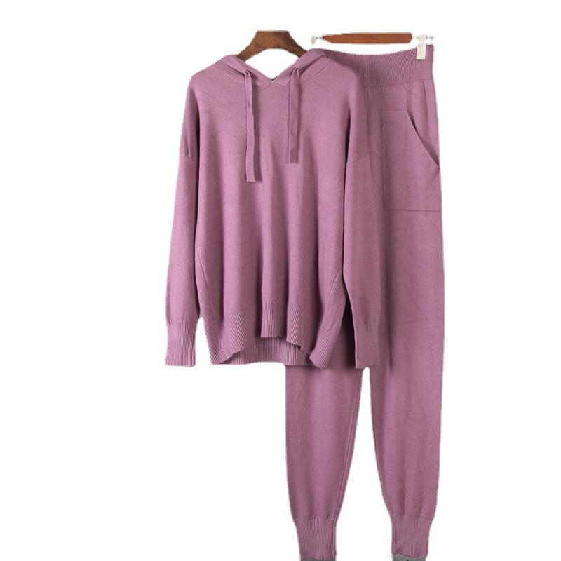 

Women's Two Piece Pants Cashmere Casual Knitted Carrot & Hooded Sweater Women Autumn Winter Sets Female Tracksuits Harem Pant, Green