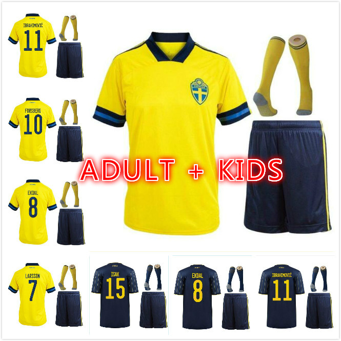 

2021 Sweden National Team IBRAHIMOVIC FORSBERG Mens Soccer Jerseys 21 22 LARSSON EKDAL ISAK Home Away Football Shirts Adult kids kit, Black;yellow
