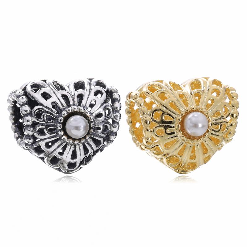 

Other Genuine 925 Sterling Silver Bead Hollow Pearl Love Two Colors Optional Suitable For Original Bracelet DIY Ladies Jewelry