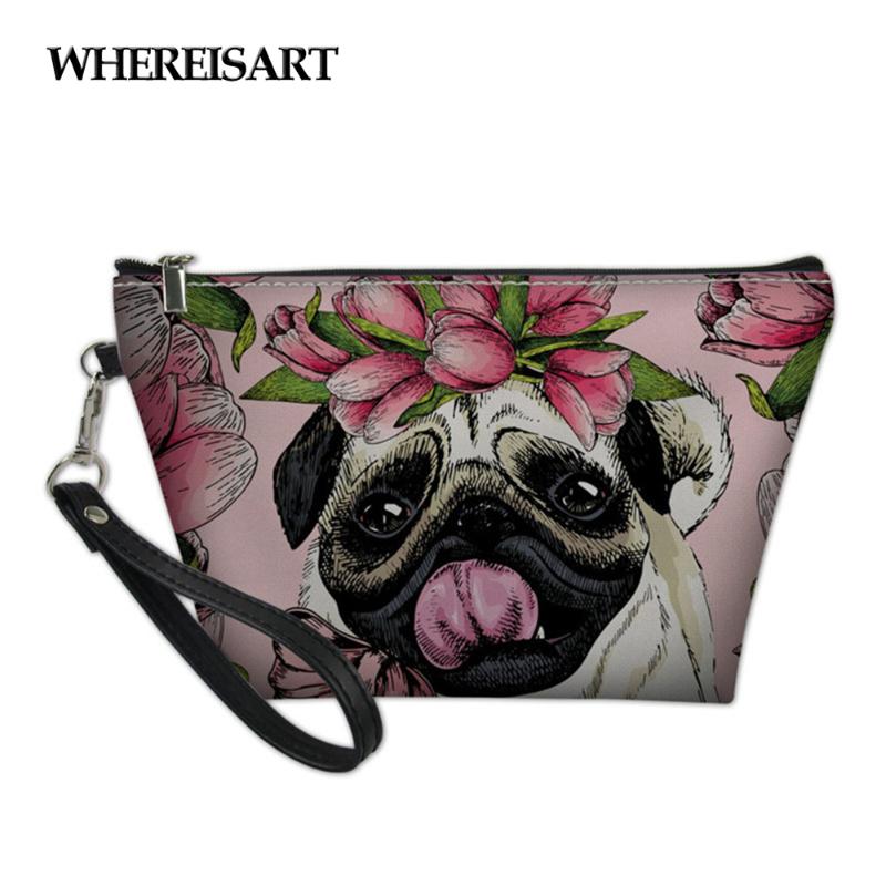 

Cute Pink Pug Pattern Necessaire Feminina Cosmetic Bags Organizer Ladies Beauty Case Small Travel Toiletry Package & Cases