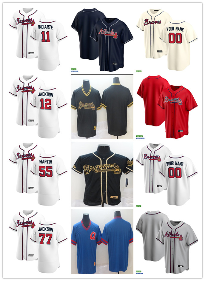 

Men Women Youth Atlanta Braves 11 Ender Inciarte 12 Alex Jackson 77 Luke Jackson 55 Chris Martin Custom Baseball Jersey Blank re, Blue;black
