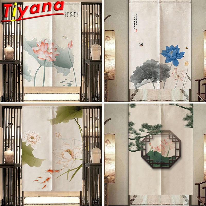 

Chinese /Japnese Good Luck Auspicious Lotus Carps Fish Linen Door Curtains Roman Half Entrance Partition Kitchen #30 Curtain & Drapes