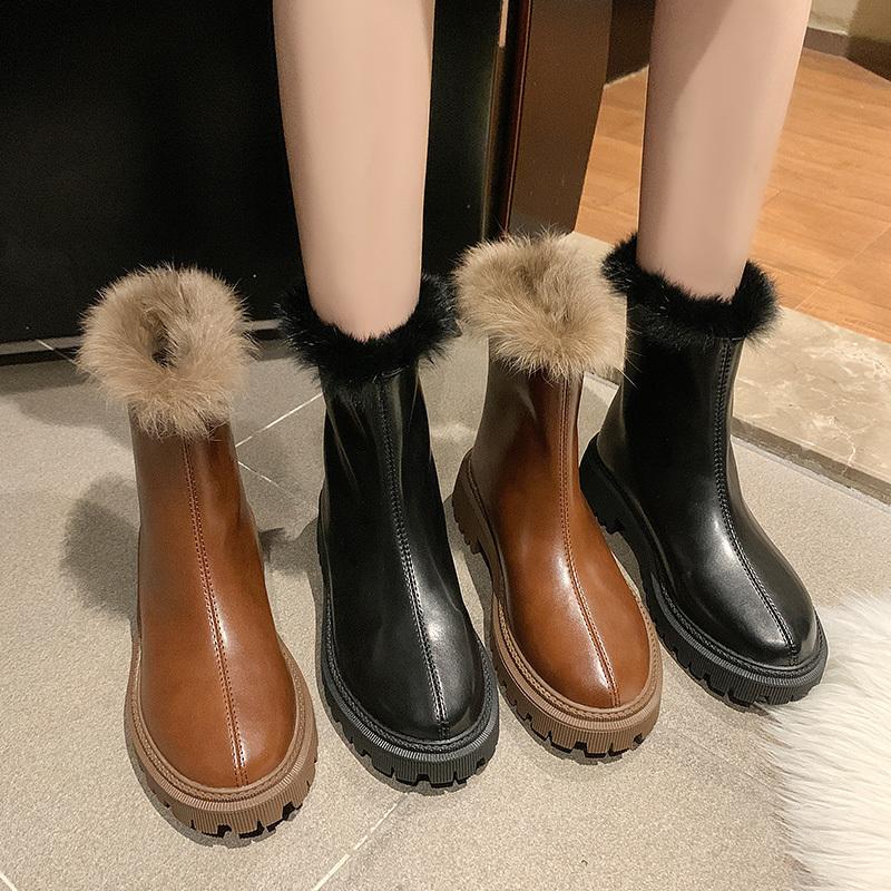 

Boots Toe Woman Round Flat Women Shoes Autumn Boots-women Booties Ladies Luxury Designer Low Med Mid-Calf 2021 Rock Mid, Black