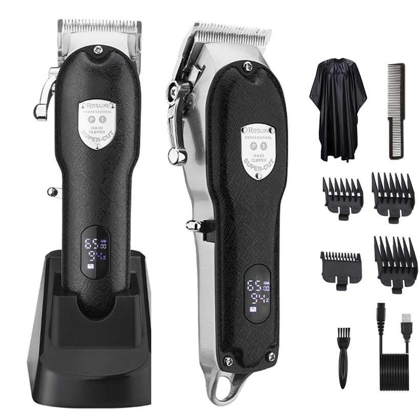 

RESUXI Metal Cordless Clipper with Base ProLi Hair Trimmer Rechargeable Zero Gap Barber Cutter Men Shaver 220106