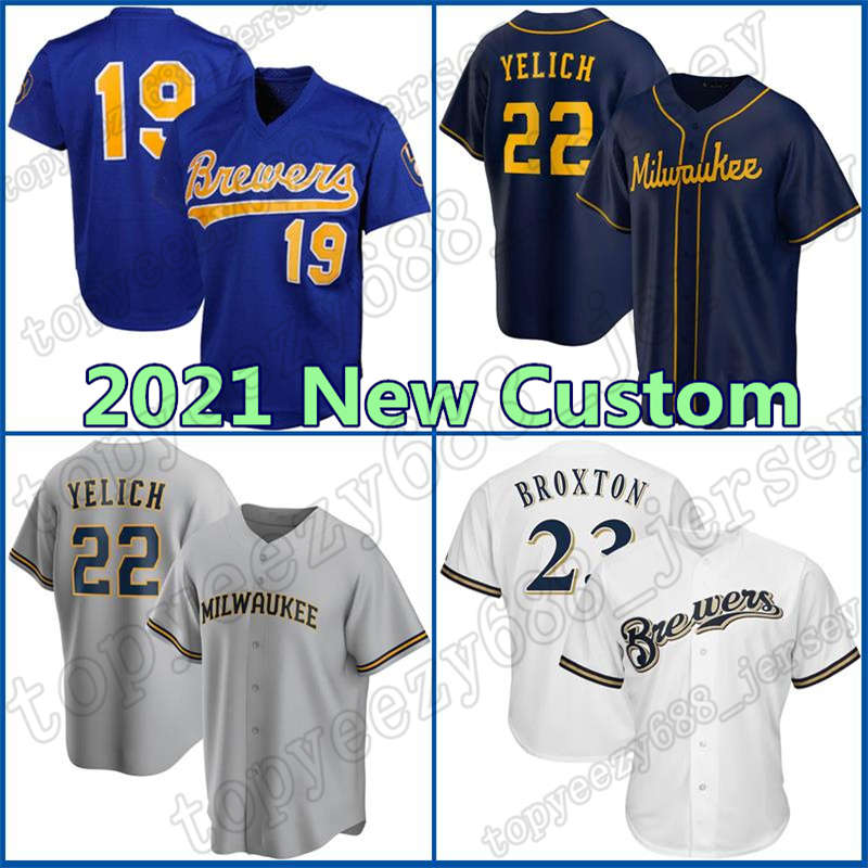 

Brewers Custom 22 Christian Yelich Jersey Milwaukee Baseball 19 Robin Yount 8 Ryan Braun 53 Brandon Woodruff 38 Devin Williams Men Women, Blue;black