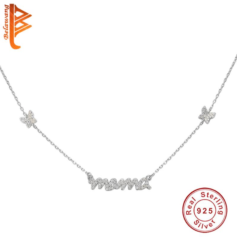 

Arrival Real 925 Sterling Silver Mama Butterfly Necklace Pendant For Mom Long Link Chain Jewelry Gift Mother's Day Chains