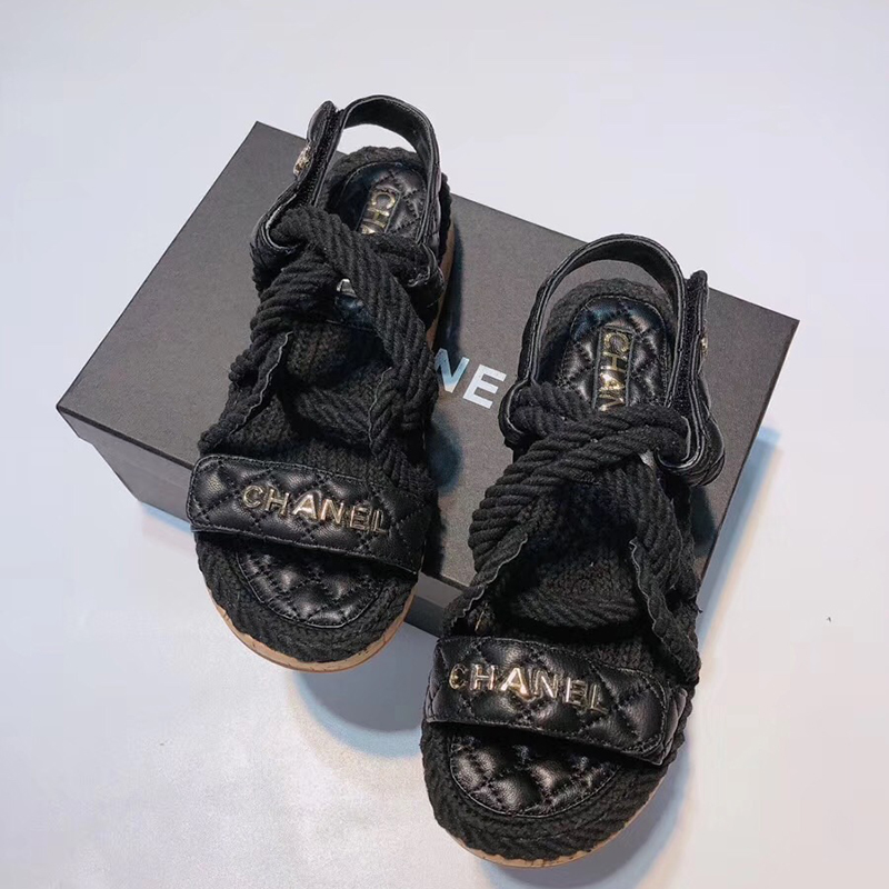 

2021 Latest high quality sandals Hemp rope weaving design women slippers high-heels shoes flip flop neakers fashion casual, Black