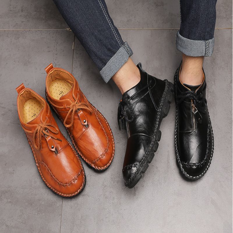 

Martin Boots Men PU Leather Ankle Zipper Decoration British Style Large Size 38-48 Firm Sewing Locomotive Tooling Versatile DH748, Black