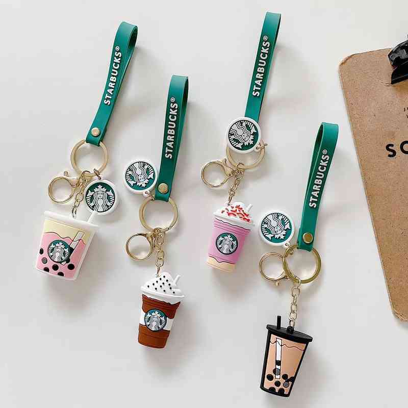 

Keychains PVC threedimensional star dad milk tea coffee cup key chain car ring cake decoration blind box gift