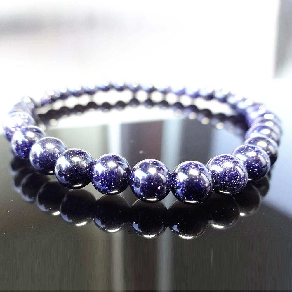 

MG1189 Men`s 6 MM Natural Blue Sand Beaded Bracelet Galaxy Blue Sun Sitara Stone Bead Bracelet for MEN, Black