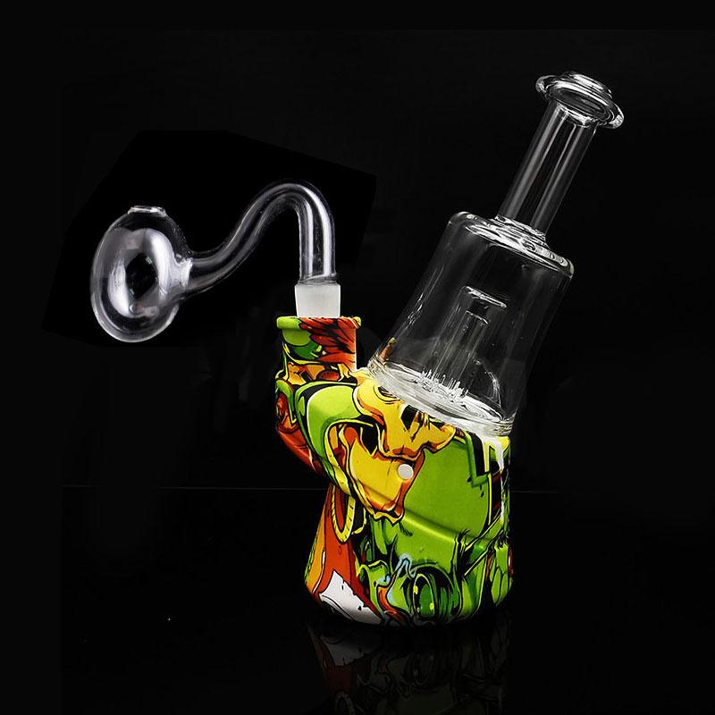 6.5inch smoking Hookah Pipes Silicone unique Tobacco Cigarette Pipe dab rig bongs with 14mm glass oil burner pipes FDA silicone bong-image-742272428