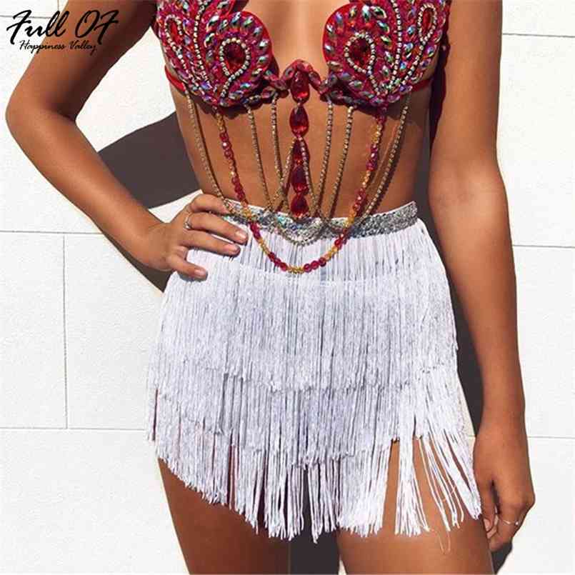 

befree White red black Tassel fringe women skirt Summer style beach short mini sexy party high waist bandage bottom 210708