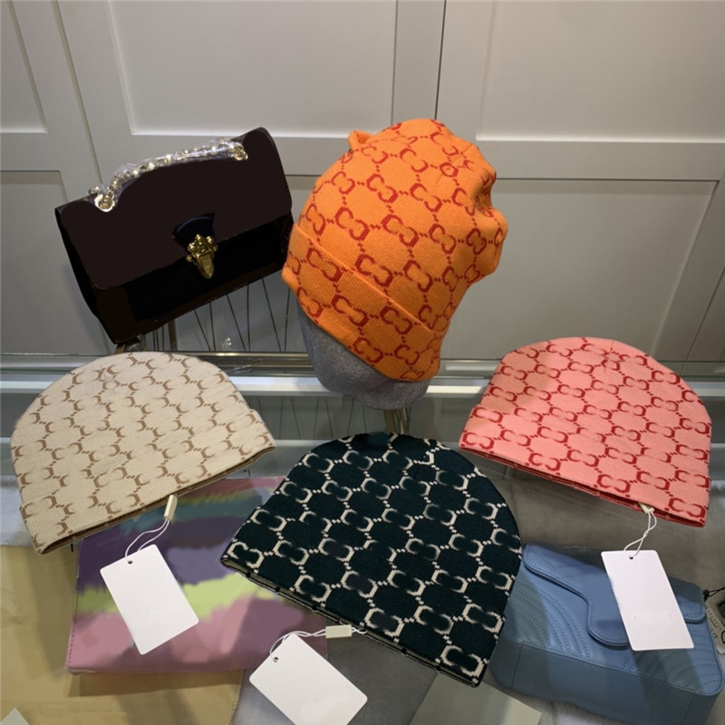 

Luxury Soft Warm Knitted Beanie Double Letter Jacquard Skull Caps Winter Men Women Knitting Cap Couple Wool Hat With Tags, Pink