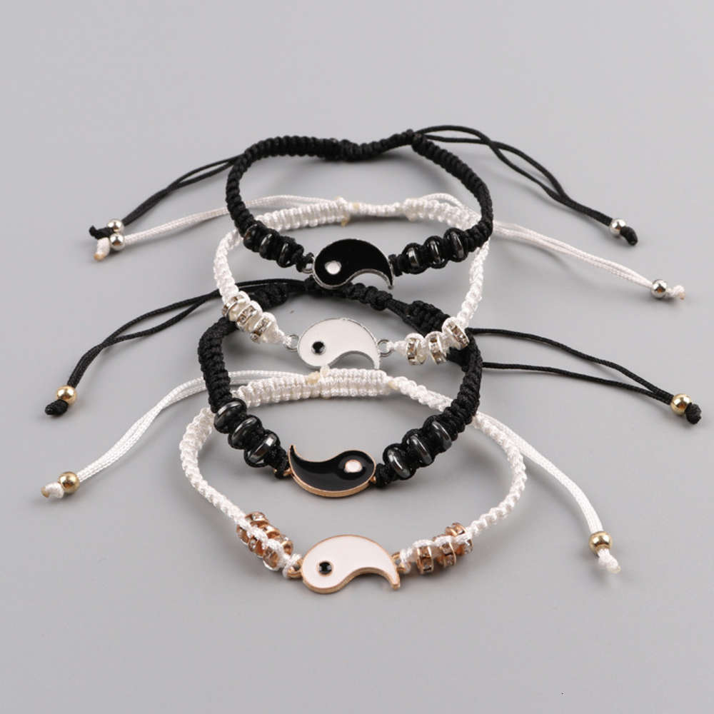 

Alloy Taiji Braided Bracelet with diamond braided rope, Golden;silver