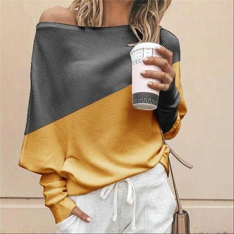 

casual patchwork knitted long sleeve womens blouses and color block tunic white plus size