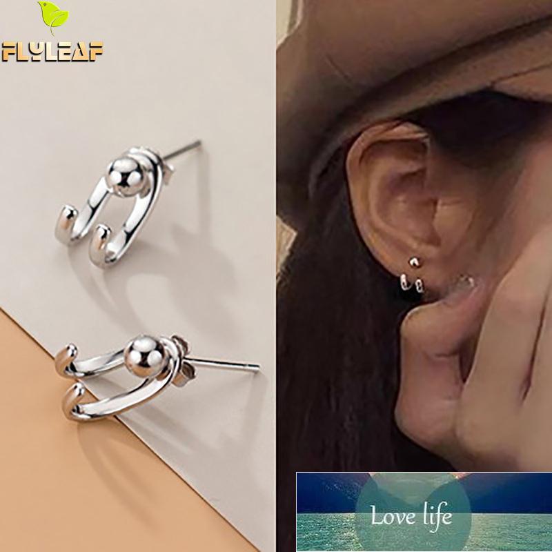 

925 Sterling Silver Double Hook Beads Stud Earrings For Women Personality Female Student Fasion Jewellery Flyleaf New Arrival
