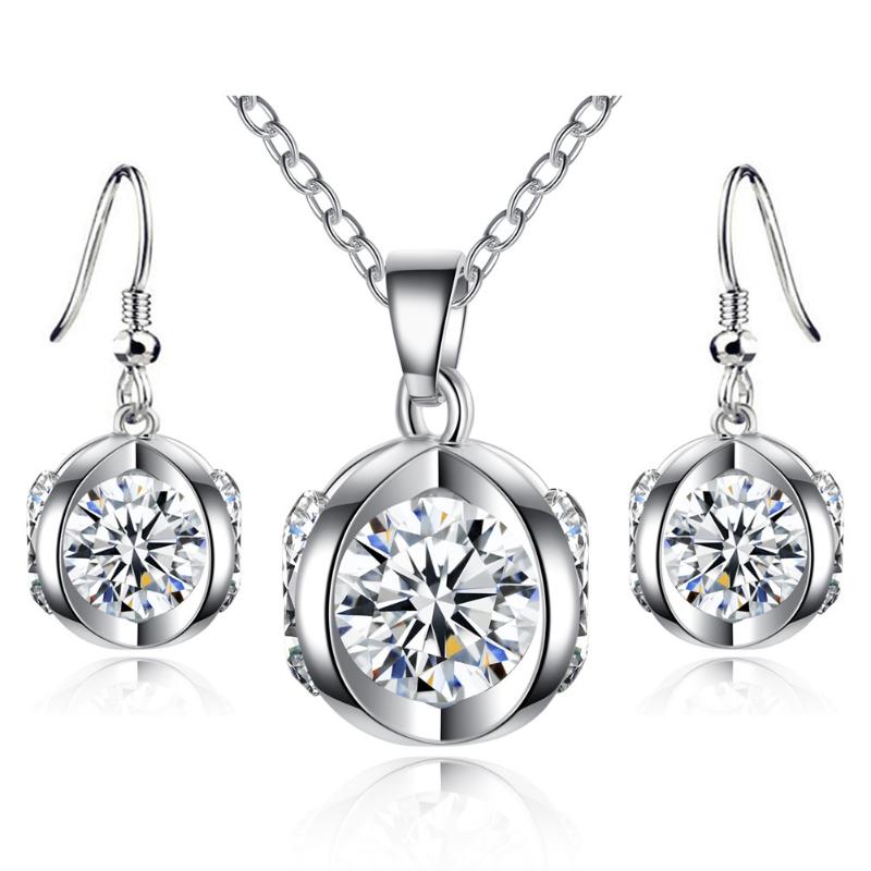 

Earrings & Necklace L20 Romantic Women Pumpkin Zircon Set Earring Fashion, Silver