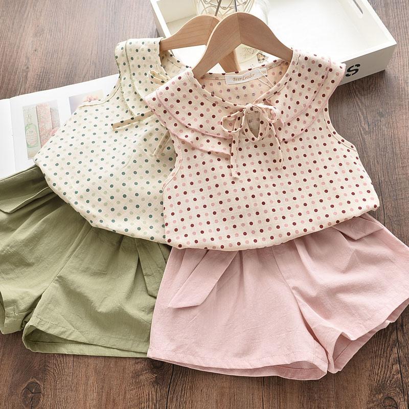 

Clothing Sets Girls Clothes 2021 Casual Summer Girl Kids Polka Dot Peter T-shirt+Shorts 2pcs Outfits Children Costumes 2-6Y, Ay265 green