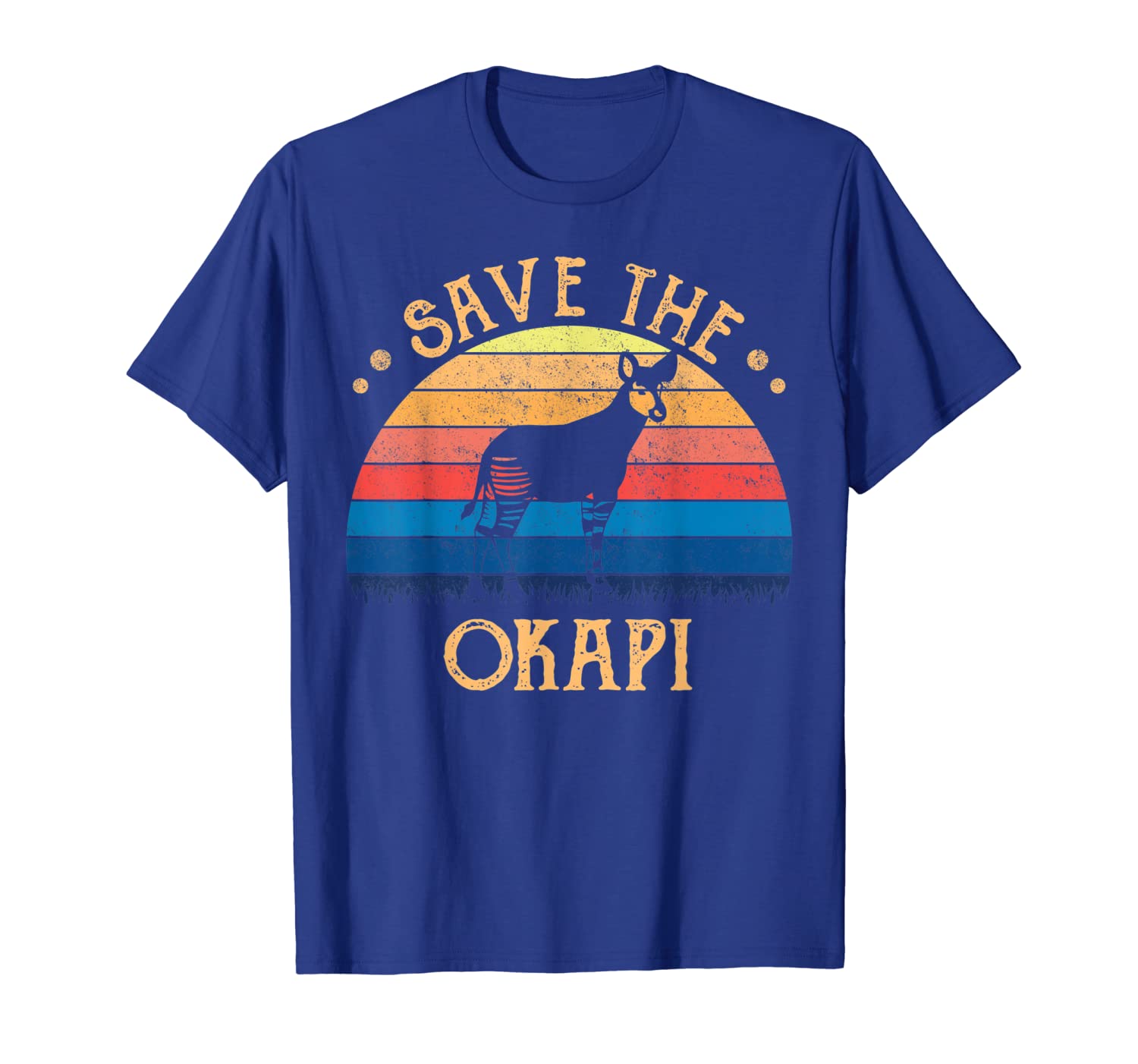 

vintage retro sunset save the okapi t-shirt, White;black