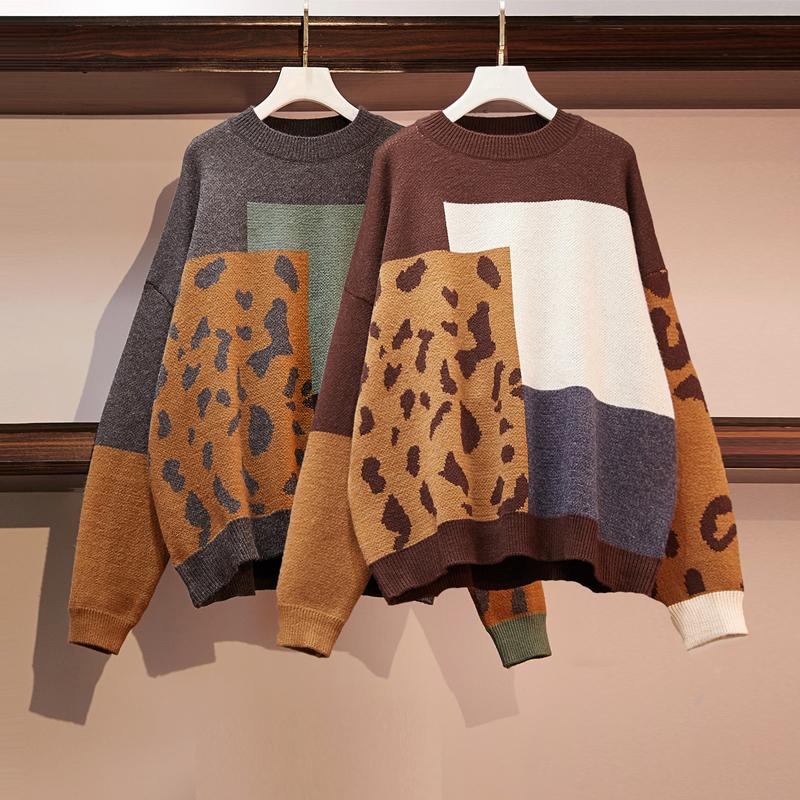 

Women's Sweaters 2022 Autumn Winter Women Vintage Leopard Pullover Patchwork Brown Knit Jumpers Loose Styler Korean Slim Pull, White;black