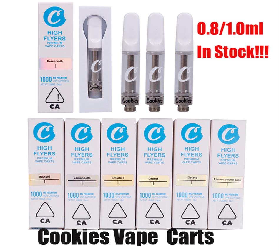 

Cookies Carts Vape Atomizer Cartridges 0.8ML 1ML Empty Ceramic Coil Cart Vaporizers Thick Oil Tank With Packaging Box for 510 Thread Battery186