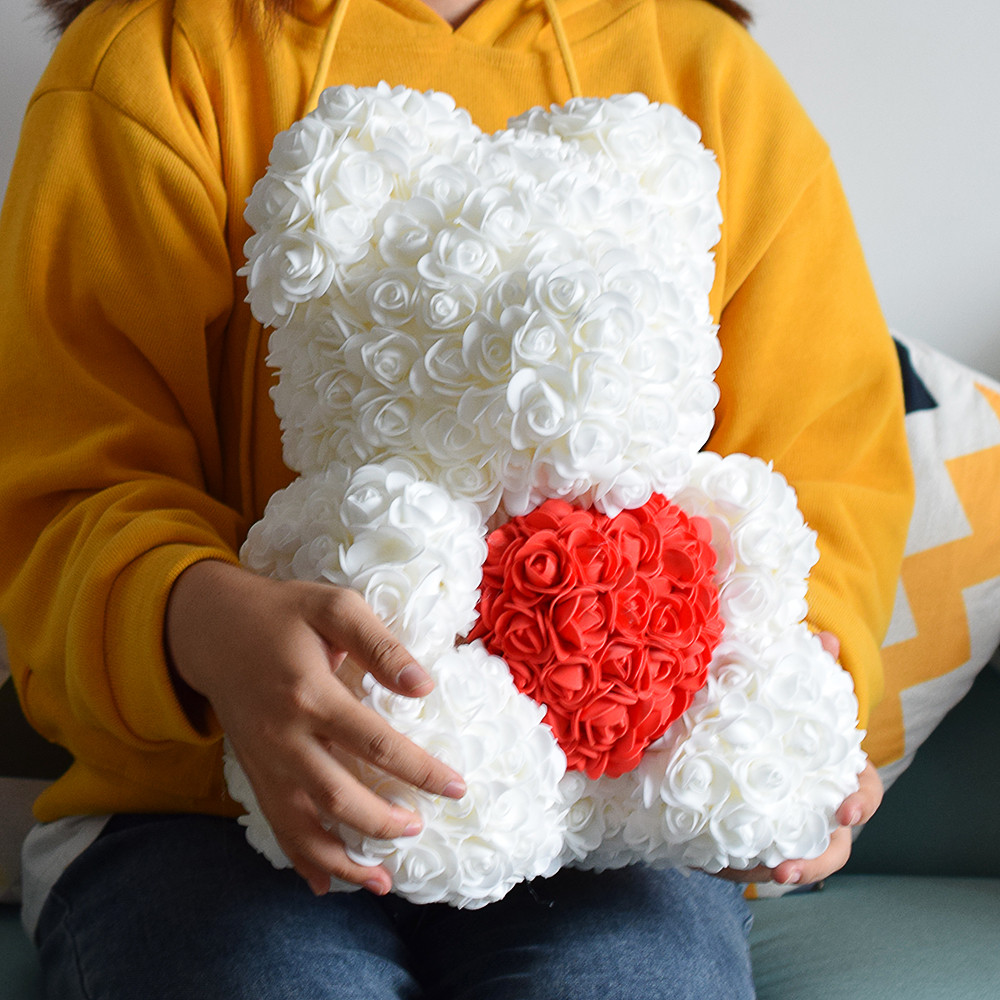 

40cm Rose Bear Heart Artificia Fowers Red Rose Bear For Women Vaentines Wedding Birthday Christmas Gift Home Decoration, Red 40cm no box