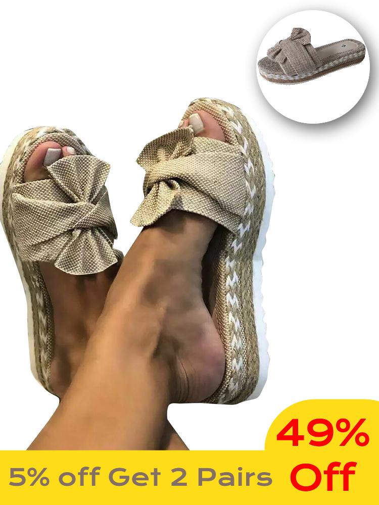 

Women Solid Platform Sandals Shoes Flat Bow 2021 Summer Slipper Indoor Outdoor Flip-flops Beach Female Slippers, Black
