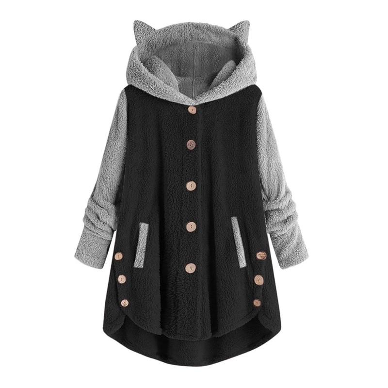 

Women's Hoodies & Sweatshirts Large Size Hooded Sweatshirts, Retail Street Clothes, Tops With Buttons And Cat Ears, Wool, Black