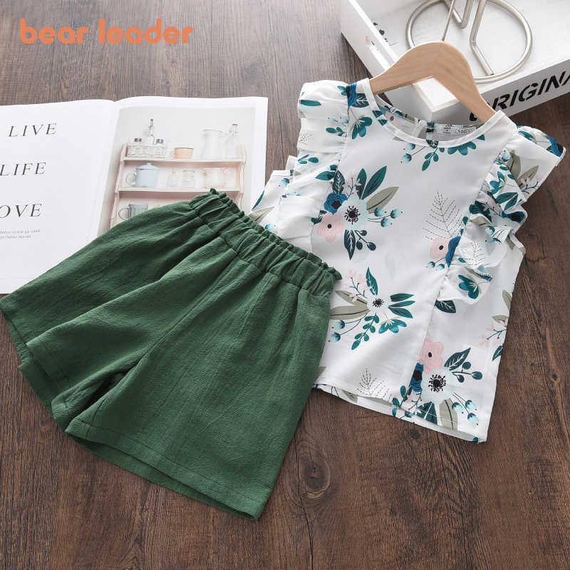 

Bear Leader Baby Girls Casual Clothing Sets Fashion Summer Baby Fashion Ruffles Floral Vest Shorts Outfits Kids Cute Clothes 210708, Ah5407green