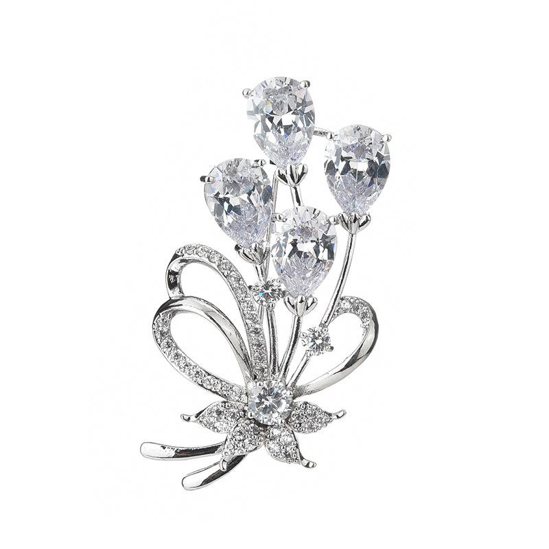 

Pins, Brooches Copper Inlaid Zircon Wedding Clothing Jewelry Accessories Trend Fashion Creative Flower Bud Upscale Elegant Delicate Brooch P