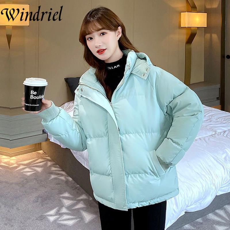 

Women's Down & Parkas Winter Women Jacket Short Casual Cotton Padded Coat Solid Hooded Female Thick Warm Oversized Clothing Windri, Black