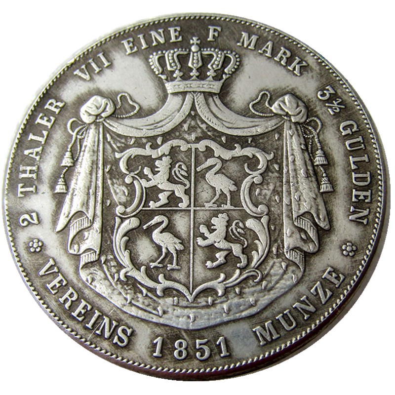 

(DE04)1851 German 2 Thaler- Heinrich XX Silver Silver Plated Craft Copy Coin metal dies manufacturing factory Price