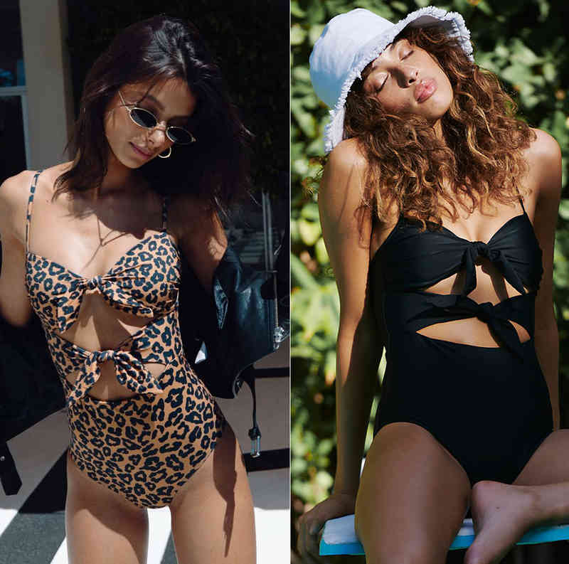 Swimsuit Women&#039;s One Piece Bikini Matte Polyester Leopard Lace-image-678480178