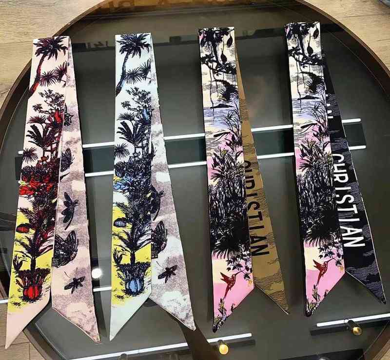

Top Imitated Twill Silk Scarf Small for Women Great Bag Strap Bohemian Print Bandage Tail Ribbon Twilly Handkerchief Blue Wrap G1206