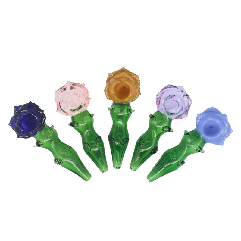 

6'' Rose shaped flower theme glass spoon hand pipe for smoking