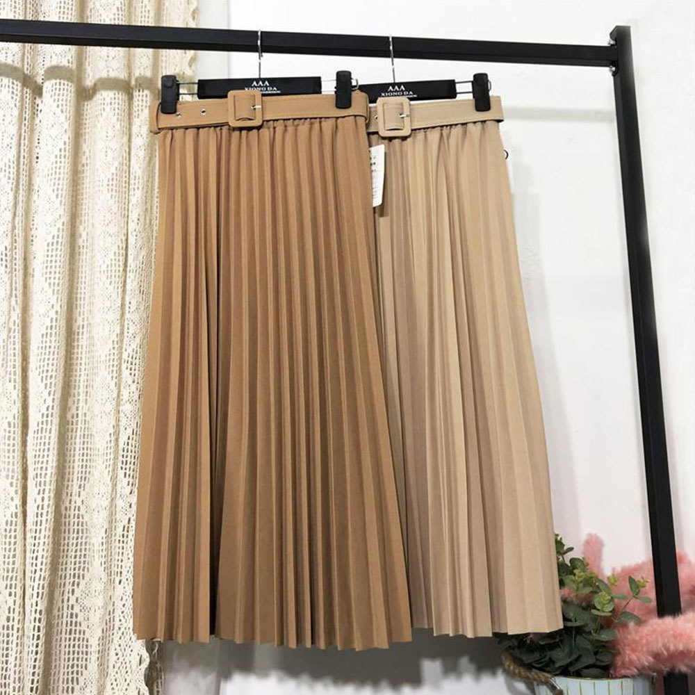 

Elegant Solid Pleat A Line Skirt with Sashes Women Winter Spring High Waist Vintage Harajuku Solid Midi Long Skirts Casual Simpl 210518, Blue