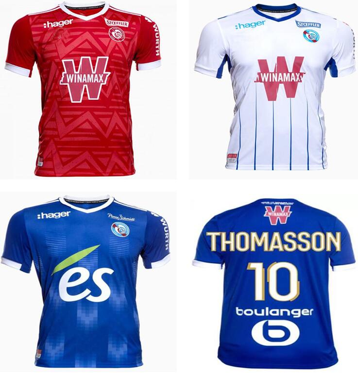 

RC Strasbourg 21 22 third soccer jerseys home away red Gameiro AHOLOU THOMASSON 2021 2022 Diallo DJIKU LiEnard AJORQUE maillot de foot footb, Home man 2