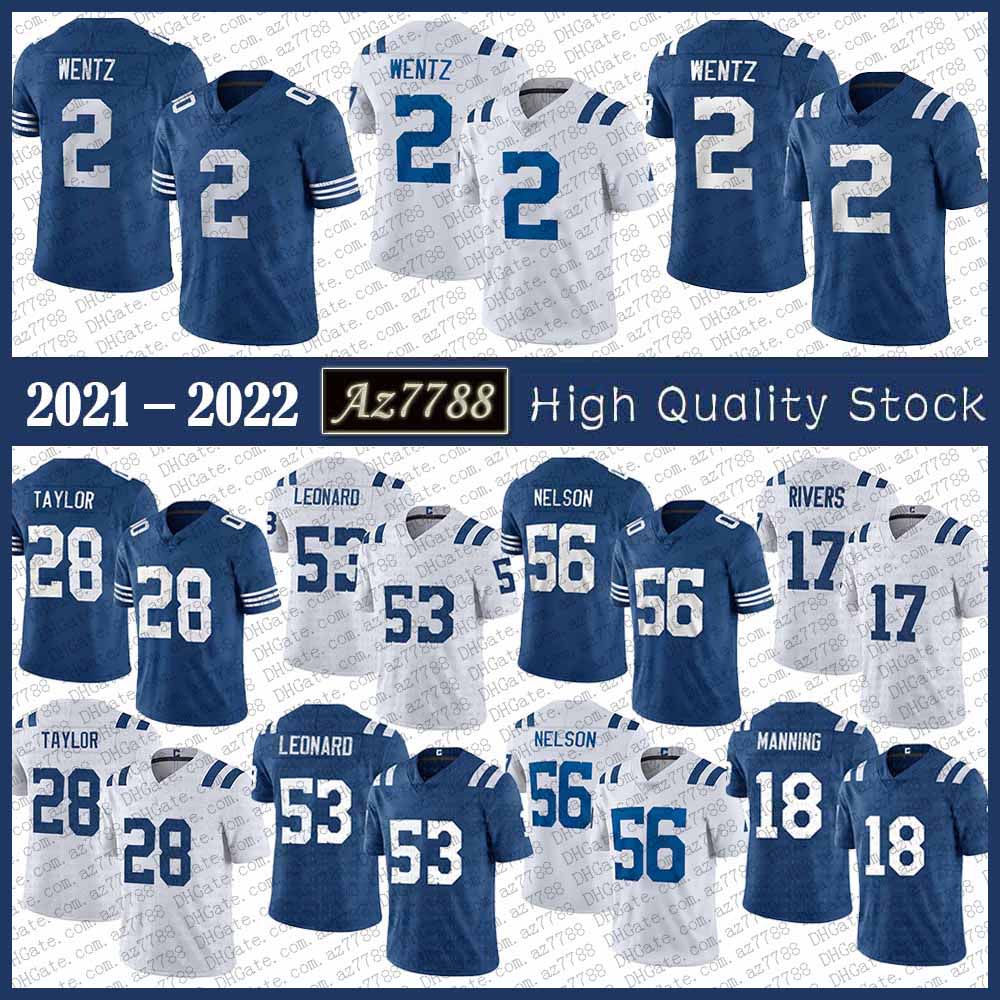 

IND 2 Carson Wentz Mens Football Jersey 53 Darius Leonard 56 Quenton Nelson 28 Jonathan Taylor 17 Philip Rivers 18 Peyton Manning High quality Stitched jerseys, Shown