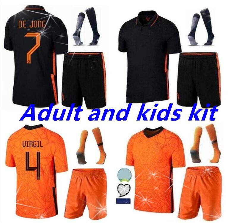 

2021 Netherlands soccer jerseys boys Holland DE LIGT STROOTMAN VAN DIJK VIRGIL Adult men kids kit child youth football shirt, Black;yellow