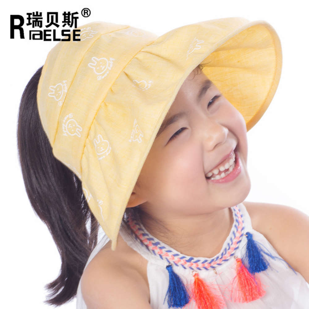 

South Korean children's hat summer big cornice empty top sunshade sunscreen outdoor sun, Yellow