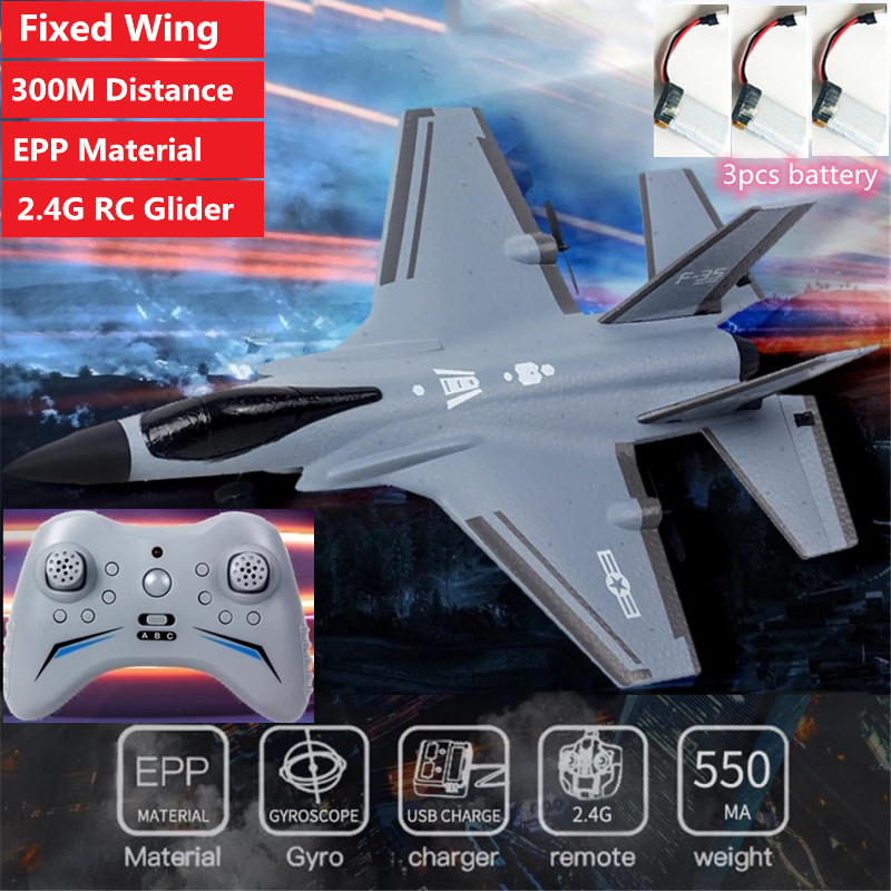 

Electric RC Plane 2.4G Fixed Wing Airplane EPP 300M Glider Plane RTR With 3pcs Battery Wingspan High Power Motor Toy Model Gifts, Gray 1battery